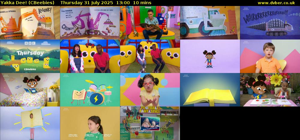 Yakka Dee! (CBeebies) Thursday 31 July 2025 13:00 - 13:10