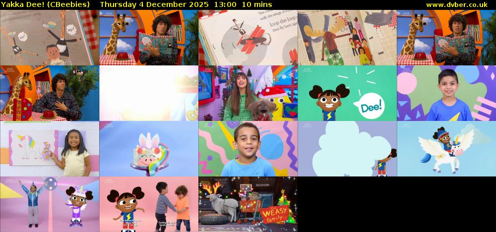 Yakka Dee! (CBeebies) Thursday 4 December 2025 13:00 - 13:10