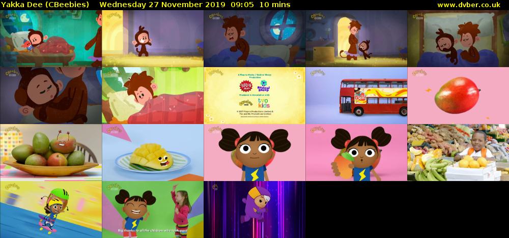 Yakka Dee (CBeebies) Wednesday 27 November 2019 09:05 - 09:15