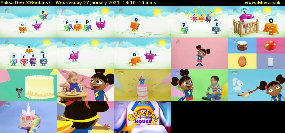 Yakka Dee (CBeebies) Wednesday 27 January 2021 13:10 - 13:20