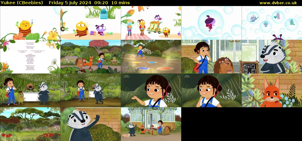 Yukee (CBeebies) Friday 5 July 2024 09:20 - 09:30
