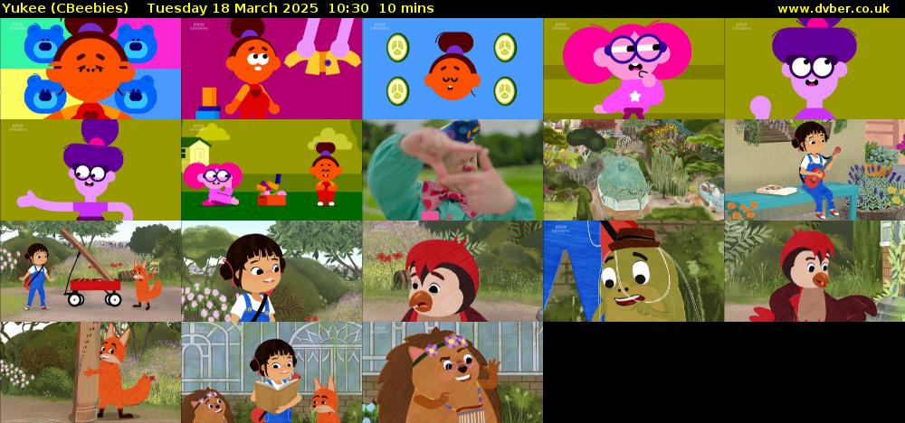 Yukee (CBeebies) Tuesday 18 March 2025 10:30 - 10:40