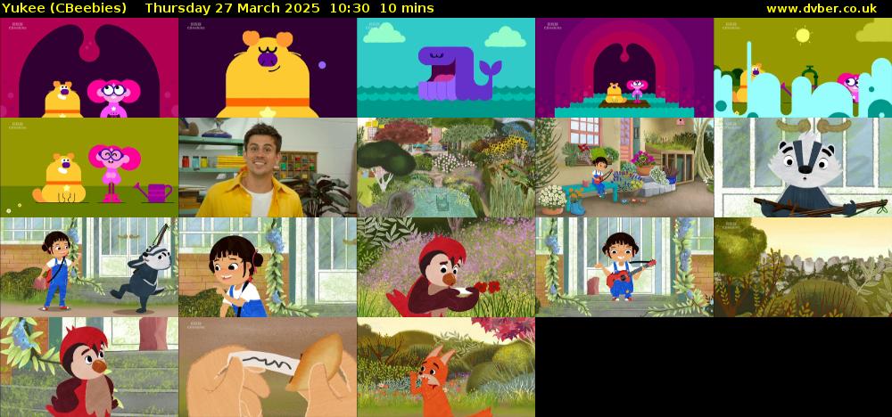 Yukee (CBeebies) Thursday 27 March 2025 10:30 - 10:40