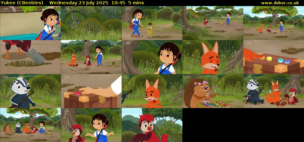 Yukee (CBeebies) Wednesday 23 July 2025 10:45 - 10:50