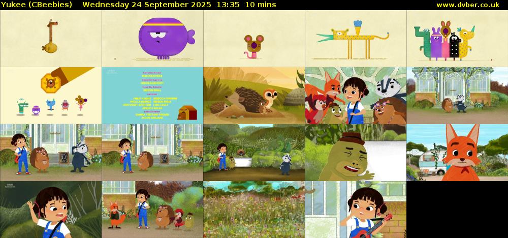 Yukee (CBeebies) Wednesday 24 September 2025 13:35 - 13:45