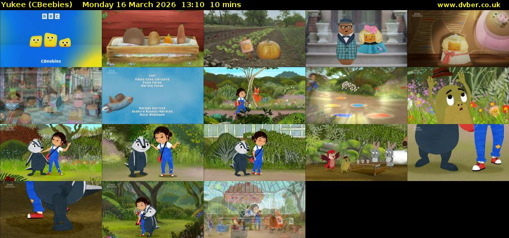 Yukee (CBeebies) Monday 16 March 2026 13:10 - 13:20