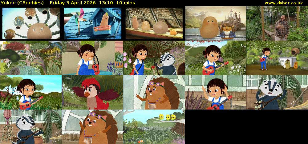 Yukee (CBeebies) Friday 3 April 2026 13:10 - 13:20