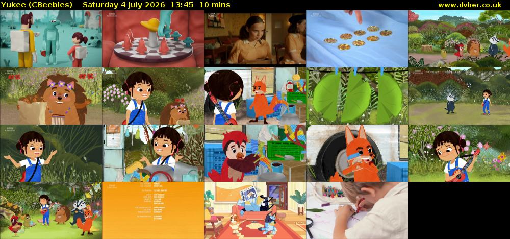 Yukee (CBeebies) Saturday 4 July 2026 13:45 - 13:55