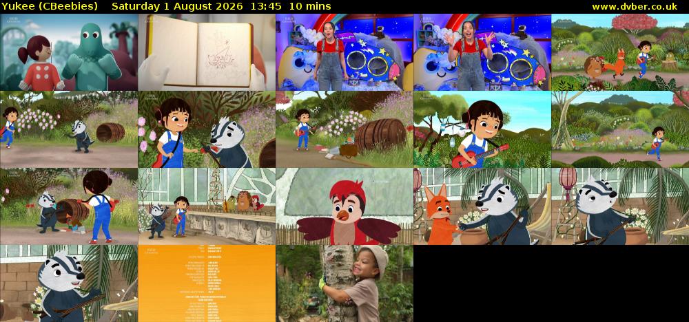 Yukee (CBeebies) Saturday 1 August 2026 13:45 - 13:55