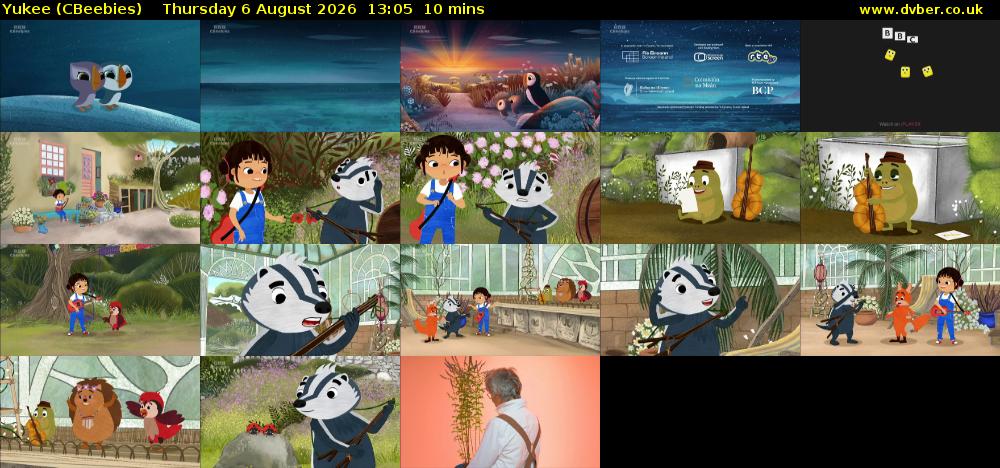 Yukee (CBeebies) Thursday 6 August 2026 13:05 - 13:15