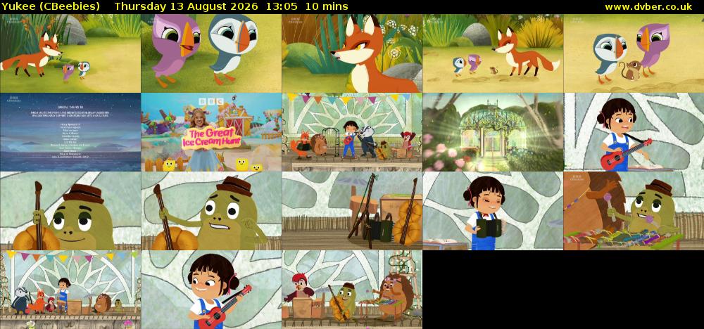 Yukee (CBeebies) Thursday 13 August 2026 13:05 - 13:15