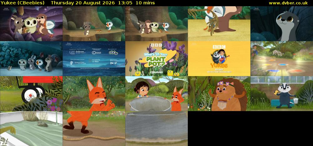 Yukee (CBeebies) Thursday 20 August 2026 13:05 - 13:15