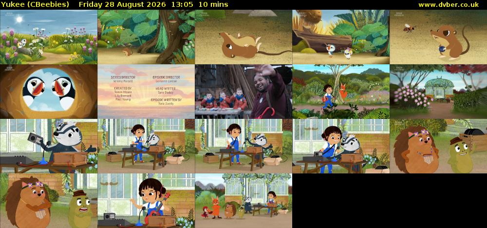 Yukee (CBeebies) Friday 28 August 2026 13:05 - 13:15