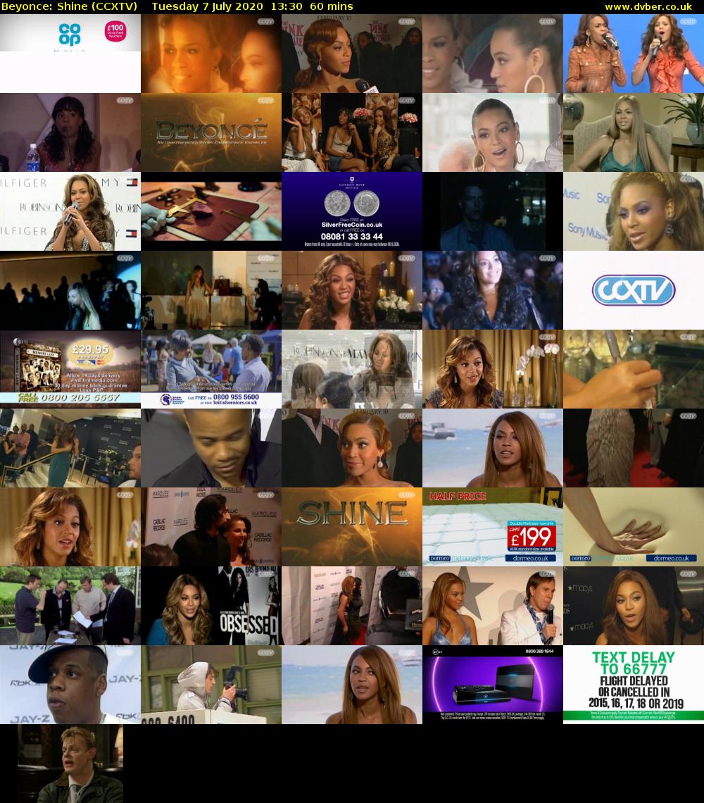 Beyonce: Shine (CCXTV) Tuesday 7 July 2020 13:30 - 14:30