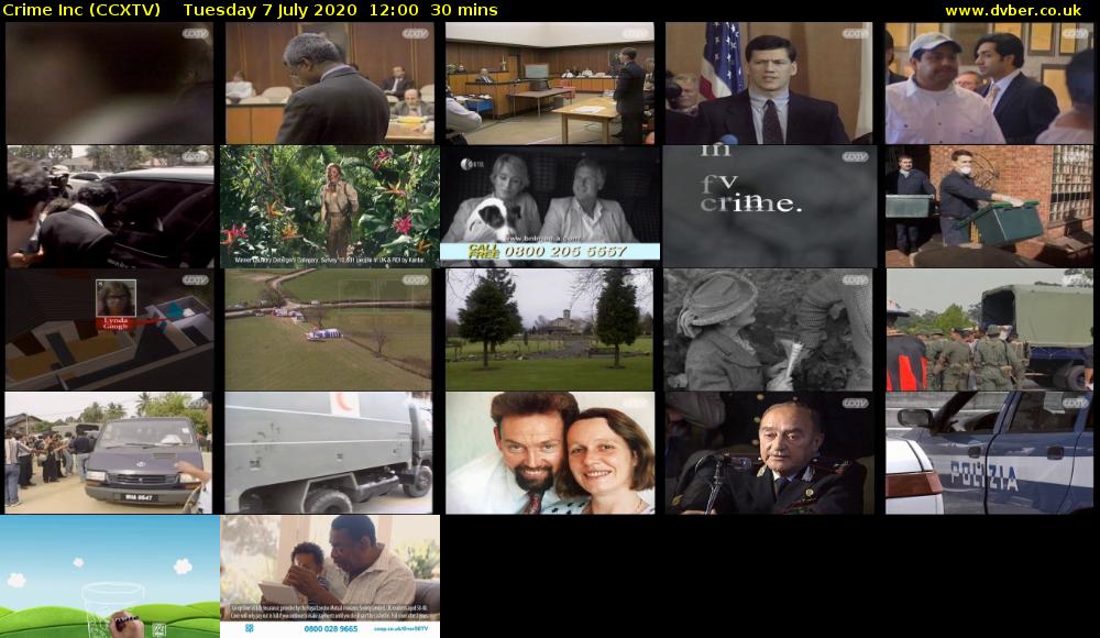 Crime Inc (CCXTV) Tuesday 7 July 2020 12:00 - 12:30