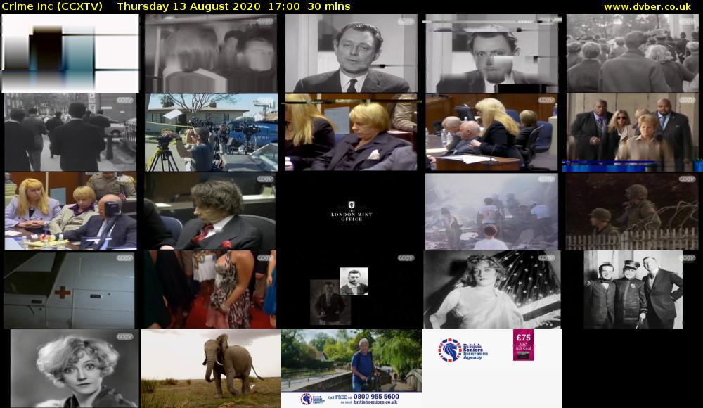 Crime Inc (CCXTV) Thursday 13 August 2020 17:00 - 17:30