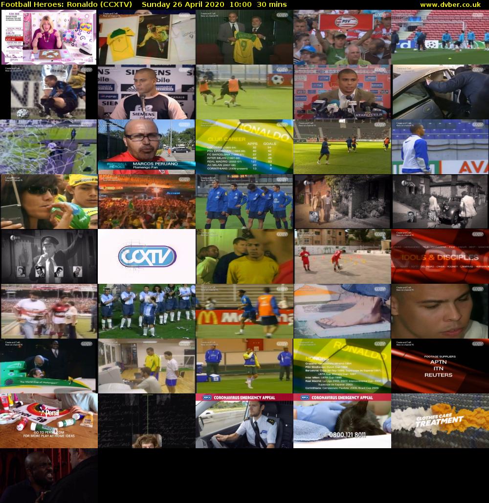 Football Heroes: Ronaldo (CCXTV) Sunday 26 April 2020 10:00 - 10:30