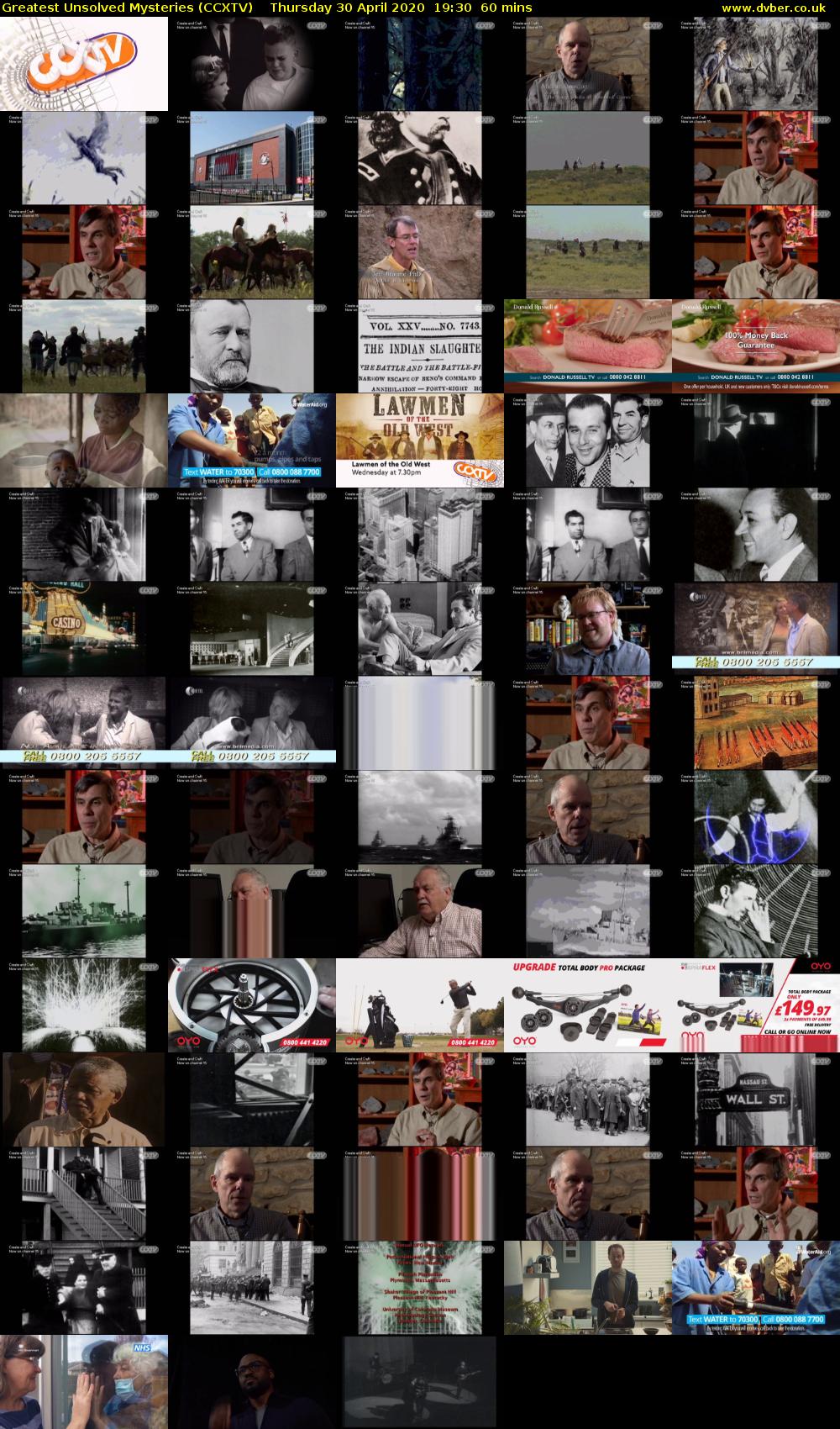 Greatest Unsolved Mysteries (CCXTV) Thursday 30 April 2020 19:30 - 20:30