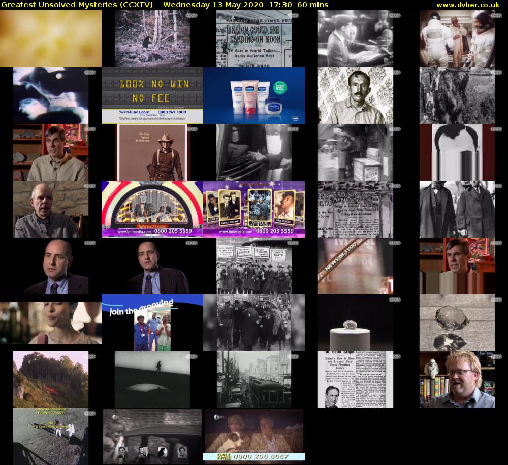 Greatest Unsolved Mysteries (CCXTV) Wednesday 13 May 2020 17:30 - 18:30