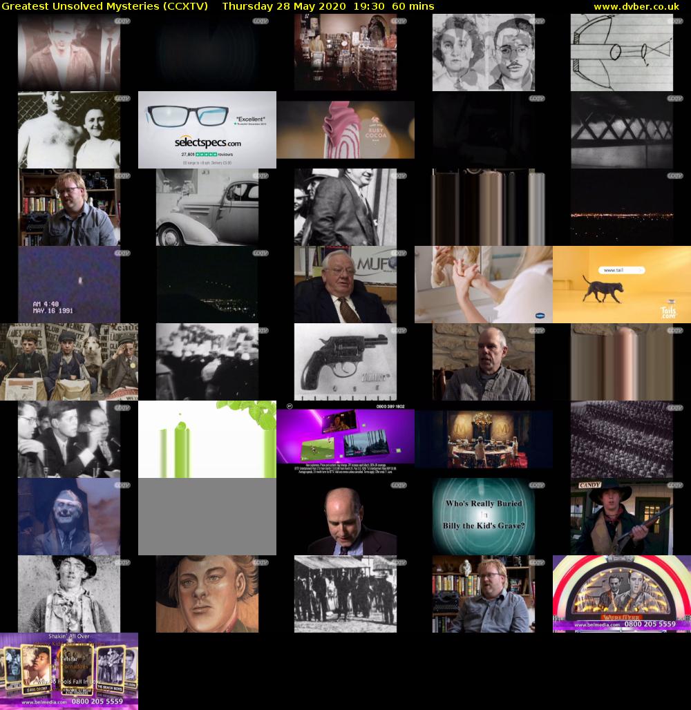 Greatest Unsolved Mysteries (CCXTV) Thursday 28 May 2020 19:30 - 20:30