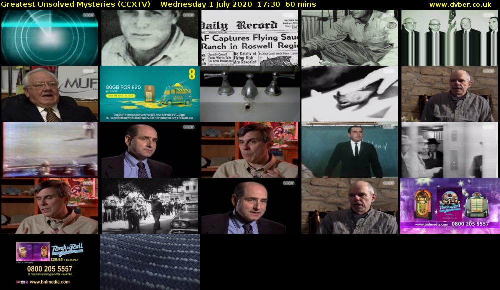 Greatest Unsolved Mysteries (CCXTV) Wednesday 1 July 2020 17:30 - 18:30