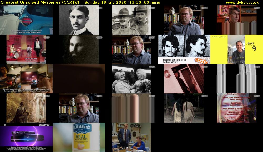 Greatest Unsolved Mysteries (CCXTV) Sunday 19 July 2020 13:30 - 14:30