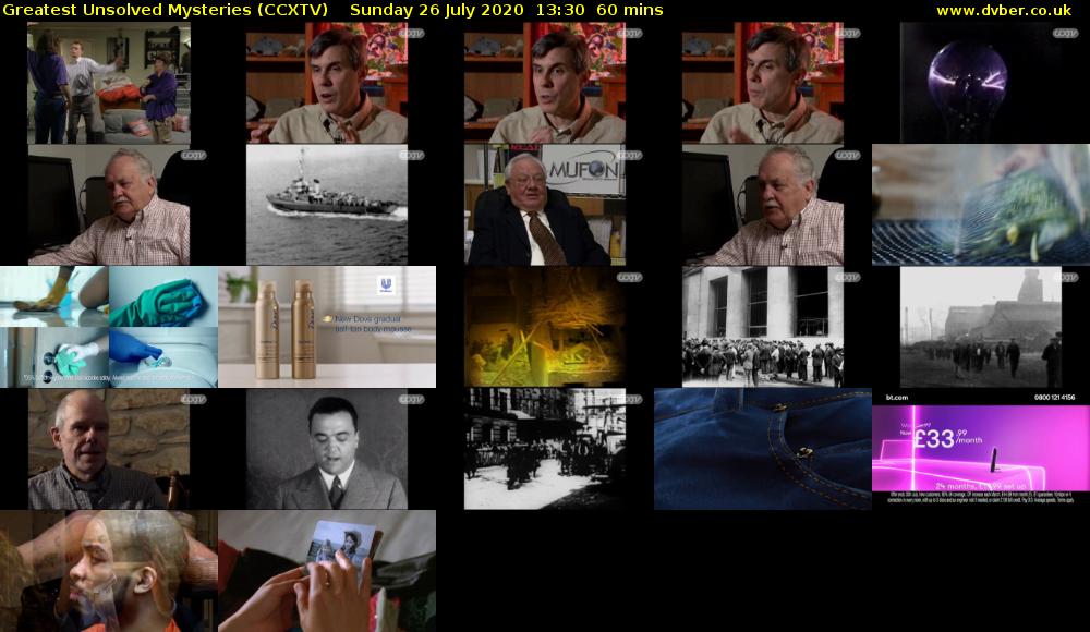Greatest Unsolved Mysteries (CCXTV) Sunday 26 July 2020 13:30 - 14:30