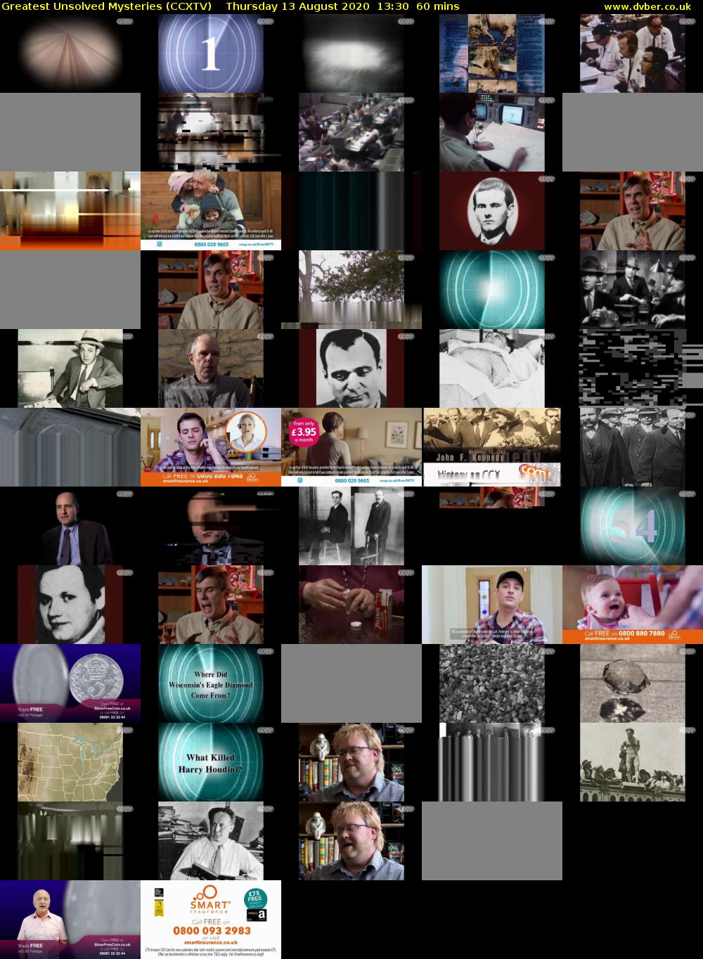 Greatest Unsolved Mysteries (CCXTV) Thursday 13 August 2020 13:30 - 14:30
