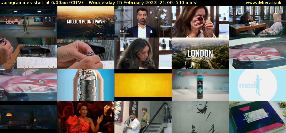 ..programmes start at 6.00am (CITV) Wednesday 15 February 2023 21:00 - 06:00