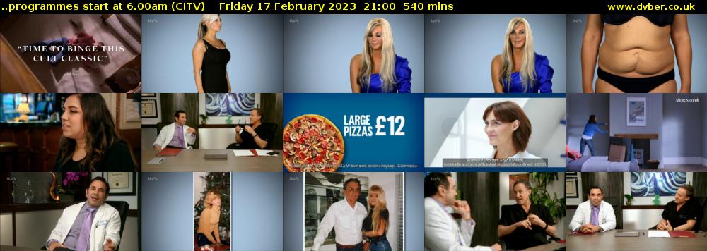 ..programmes start at 6.00am (CITV) Friday 17 February 2023 21:00 - 06:00