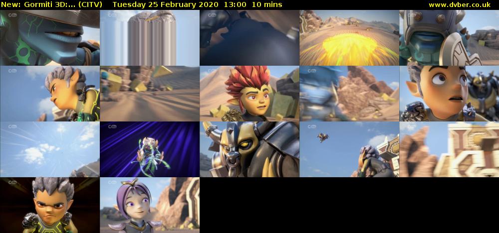 Gormiti 3d:... (CITV) Tuesday 25 February 2020 13:00 - 13:10