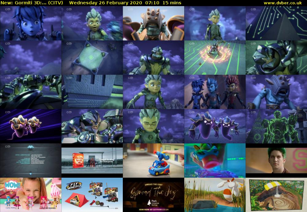 Gormiti 3d:... (CITV) Wednesday 26 February 2020 07:10 - 07:25