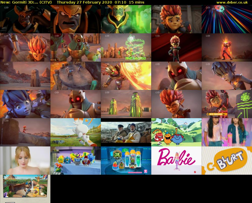 Gormiti 3d:... (CITV) Thursday 27 February 2020 07:10 - 07:25