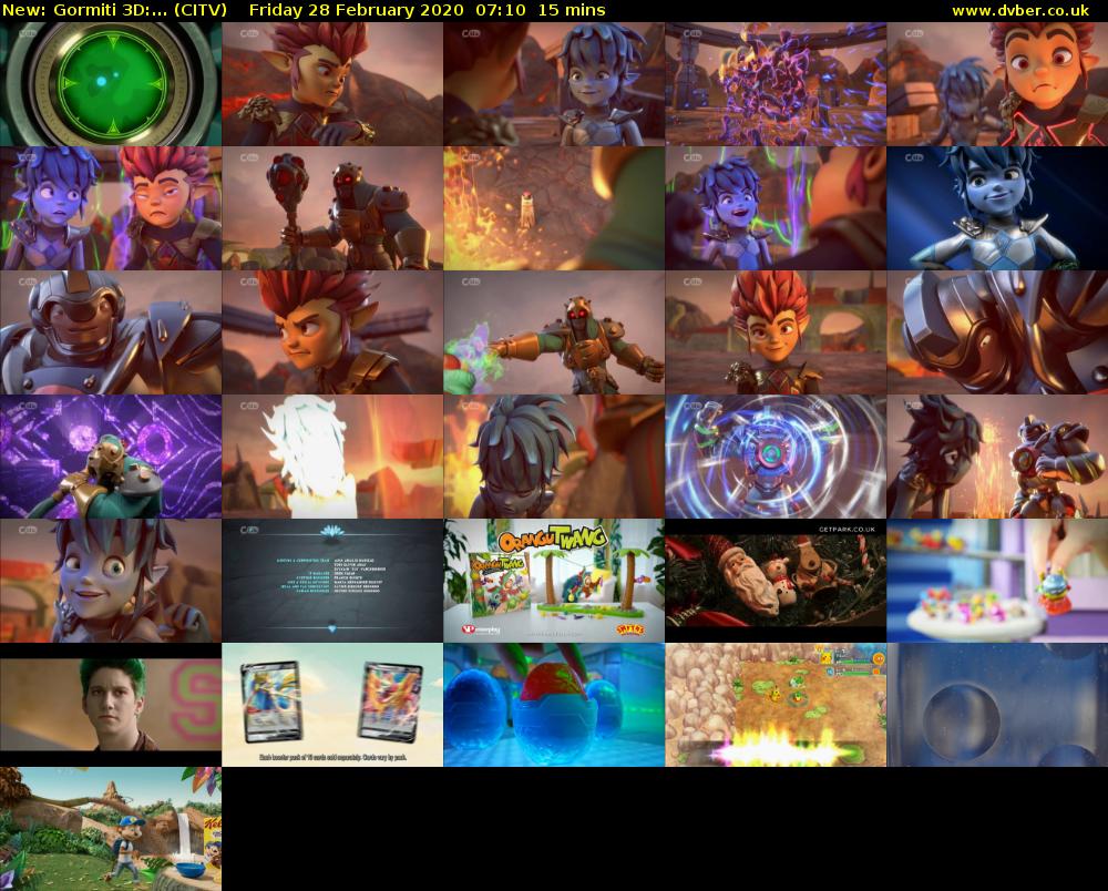 Gormiti 3d:... (CITV) Friday 28 February 2020 07:10 - 07:25