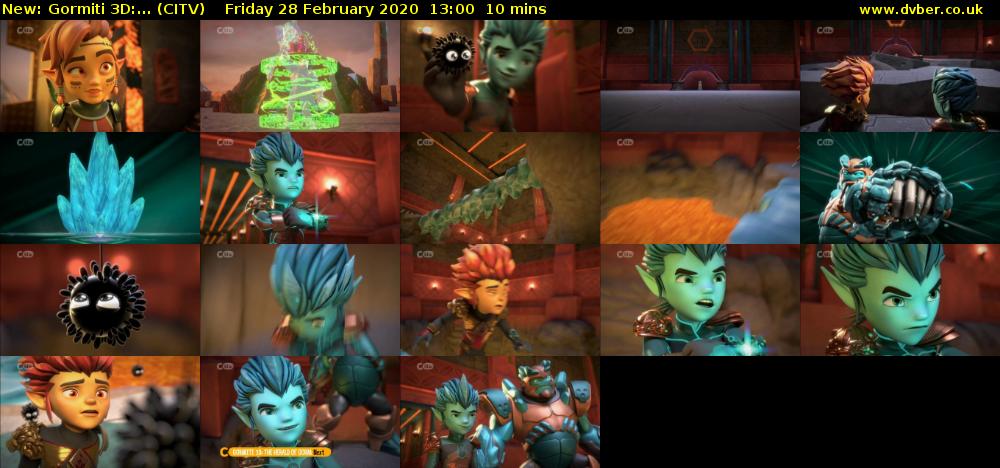 Gormiti 3d:... (CITV) Friday 28 February 2020 13:00 - 13:10