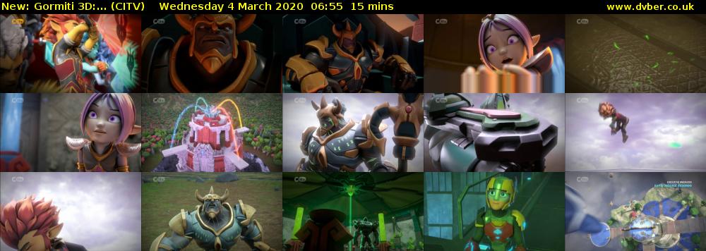 Gormiti 3d:... (CITV) Wednesday 4 March 2020 06:55 - 07:10
