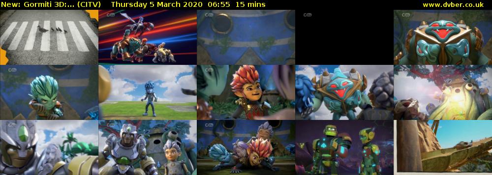 Gormiti 3d:... (CITV) Thursday 5 March 2020 06:55 - 07:10