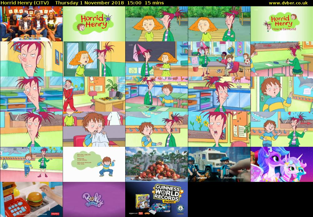 Horrid Henry (CITV) Thursday 1 November 2018 15:00 - 15:15