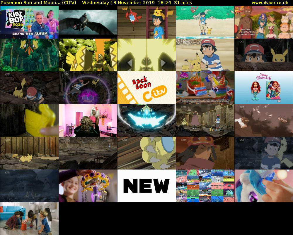 Pokemon Sun and Moon... (CITV) Wednesday 13 November 2019 18:24 - 18:55