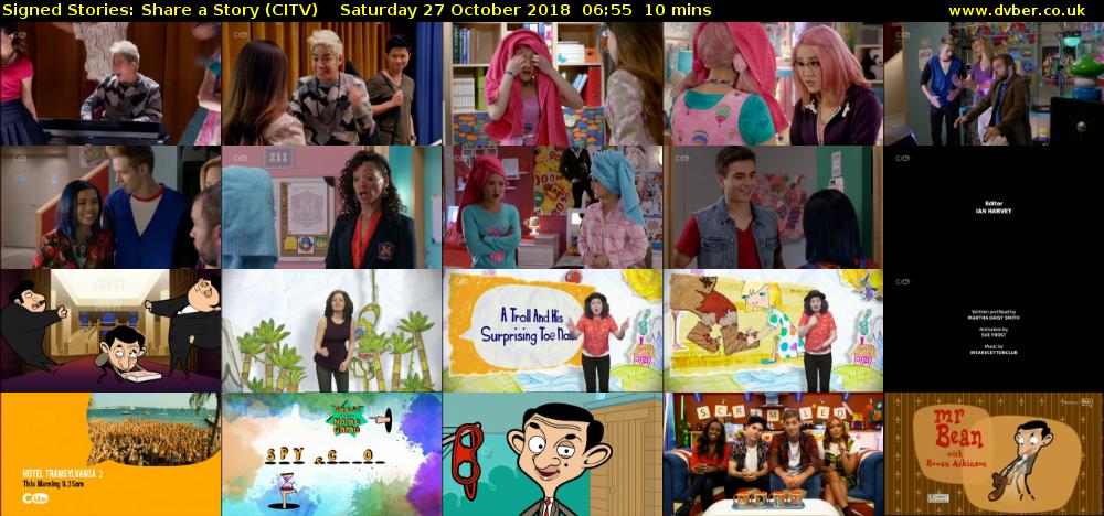 Signed Stories: Share a Story (CITV) Saturday 27 October 2018 06:55 - 07:05
