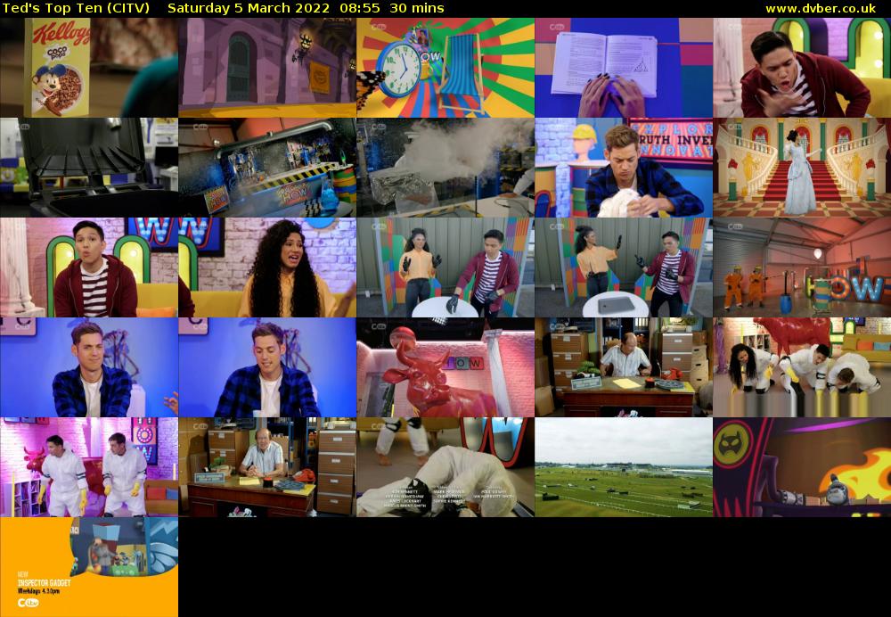 Ted's Top Ten (CITV) Saturday 5 March 2022 08:55 - 09:25