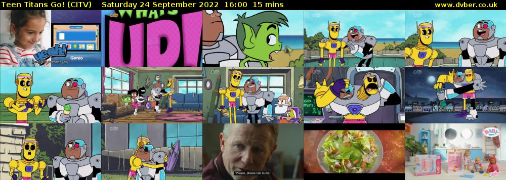 Teen Titans Go! (CITV) Saturday 24 September 2022 16:00 - 16:15