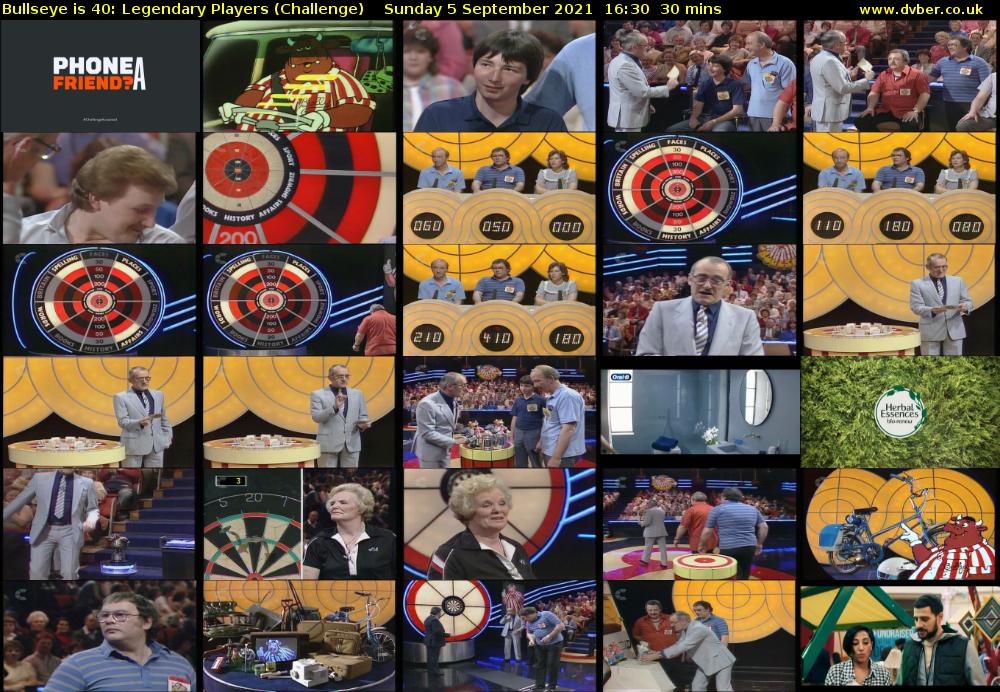 Bullseye is 40: Legendary Players (Challenge) Sunday 5 September 2021 17:30 - 18:00