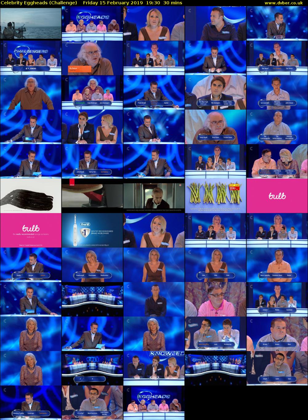 Celebrity Eggheads (Challenge) Friday 15 February 2019 19:30 - 20:00