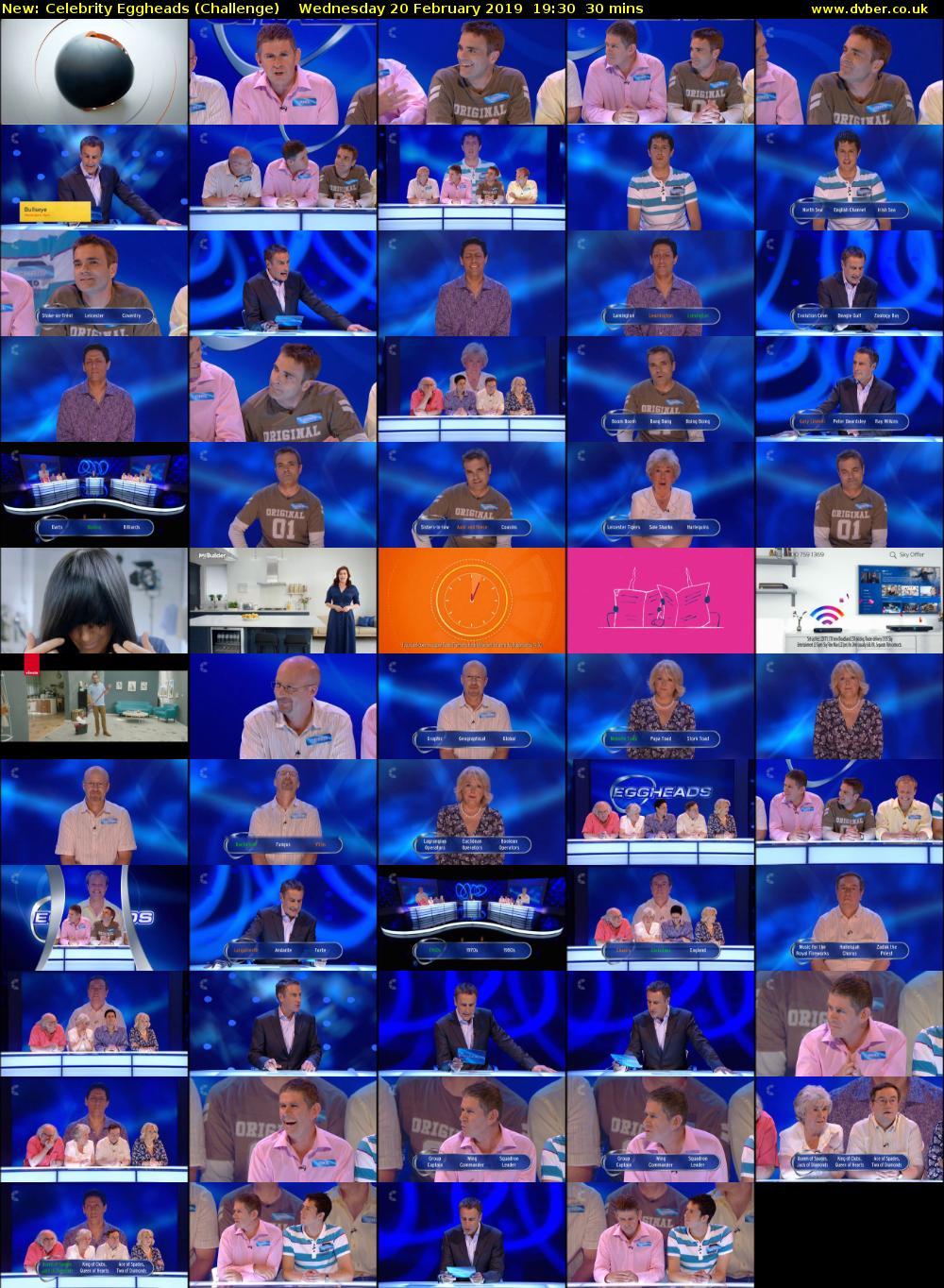 Celebrity Eggheads (Challenge) Wednesday 20 February 2019 19:30 - 20:00