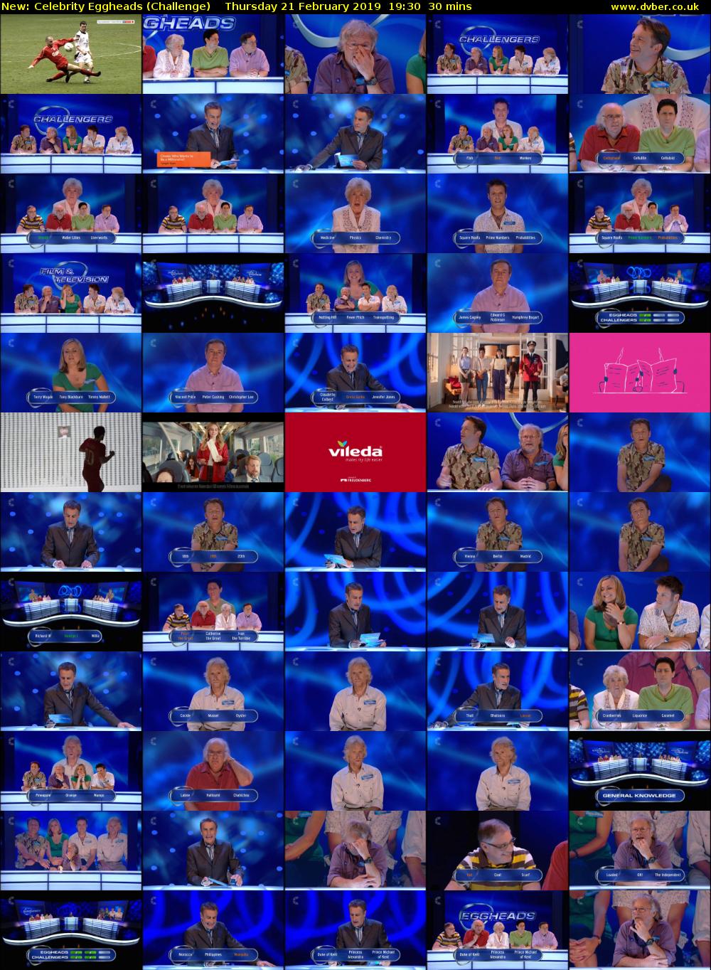 Celebrity Eggheads (Challenge) Thursday 21 February 2019 19:30 - 20:00