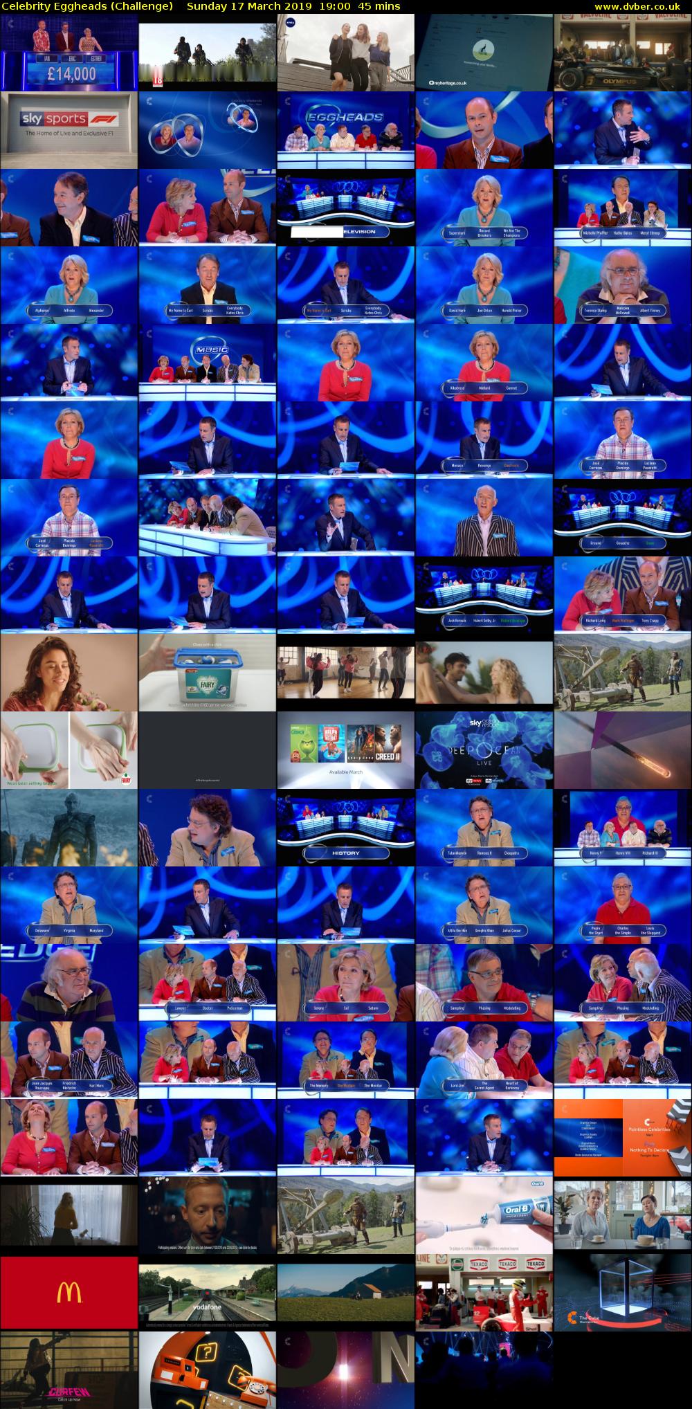 Celebrity Eggheads (Challenge) Sunday 17 March 2019 19:00 - 19:45