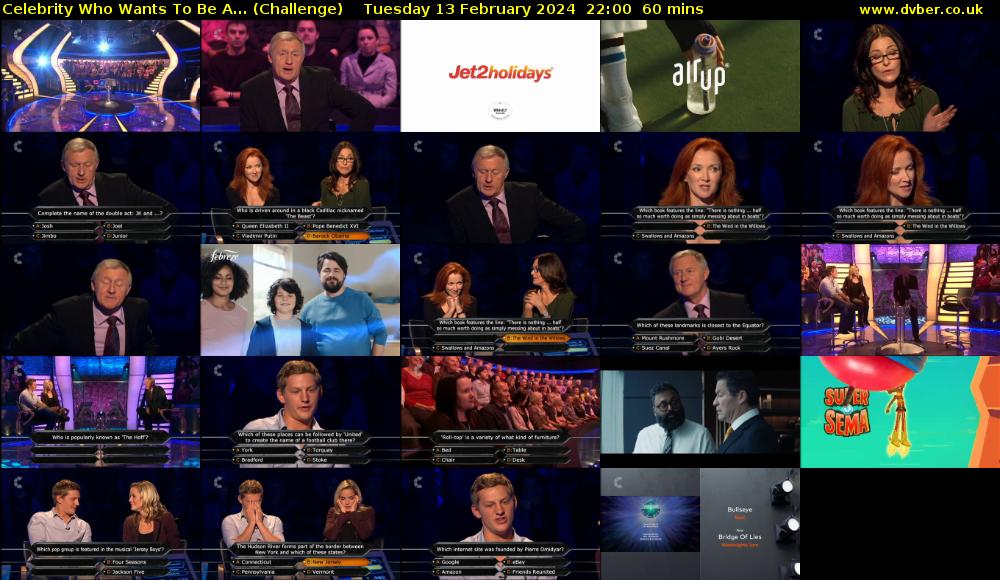Celebrity Who Wants To Be A... (Challenge) Tuesday 13 February 2024 22:00 - 23:00