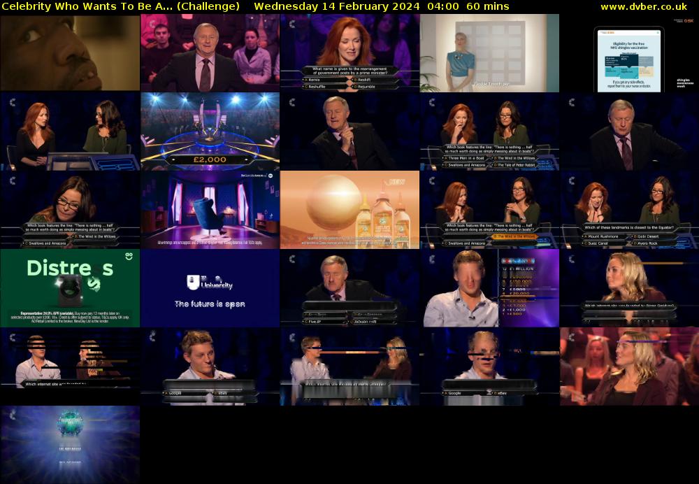 Celebrity Who Wants To Be A... (Challenge) Wednesday 14 February 2024 04:00 - 05:00
