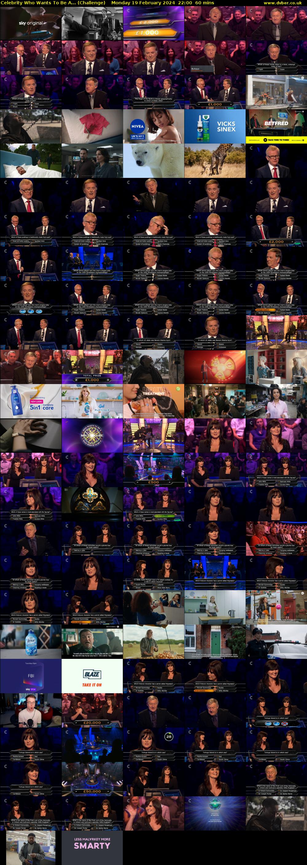 Celebrity Who Wants To Be A... (Challenge) Monday 19 February 2024 22:00 - 23:00